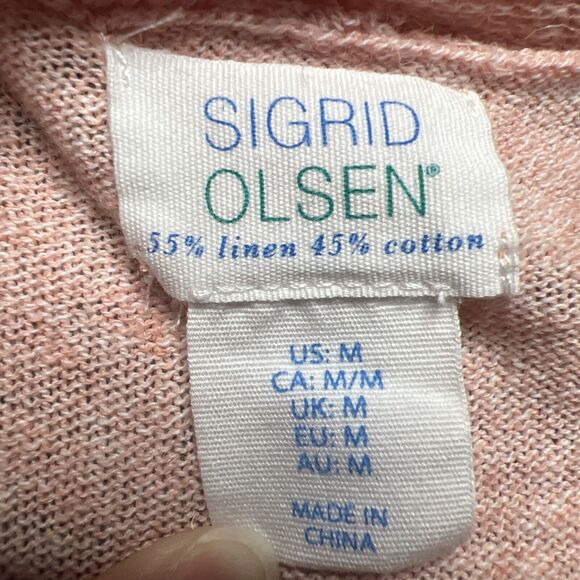 Sigrid Olsen Linen Blend Open Front Cardigan Medium Pink Lightweight Pockets - Picture 3 of 7